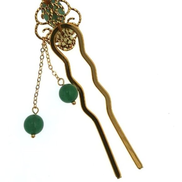 Jade Flower Hair Pins Women Girls Hair Stick Retro Hanfu U Shape Accessories - Picture 9 of 9